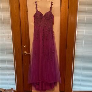 Elegant Purple Gown with Floral Details